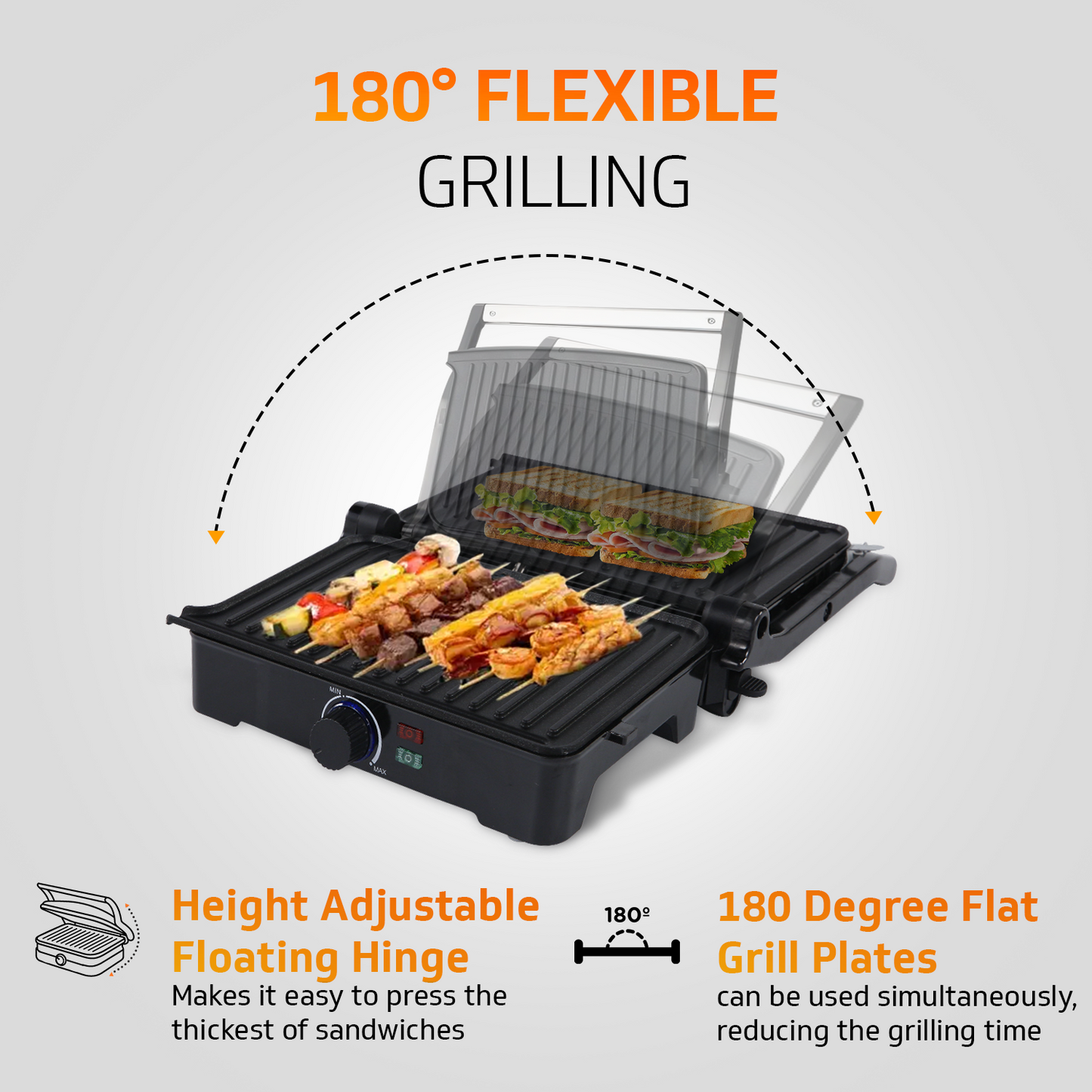 Grillking Plus 2 Slice 1500 Watt Multipurpose Grill Sandwich Maker | Healthy - Outlet for Excess Oil Removal | Easy to Clean Non-Stick Teflon Coating | 180 Degree Flat Grill | 1 Year Warranty
