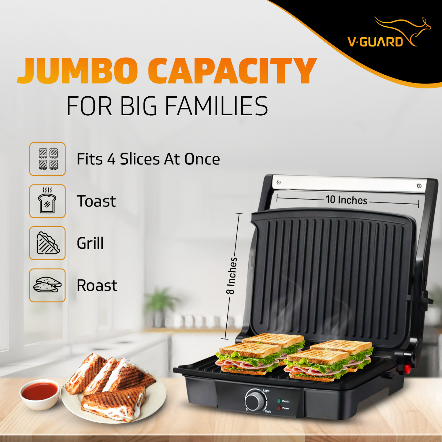 Grillking Supreme 4 Slice 2000 Watt Multipurpose Grill | BBQ and Sandwich Maker | Jumbo Capacity | Easy to Clean Non-Stick Teflon Coating | 180 Degree Flat Grill | 1 Year Warranty