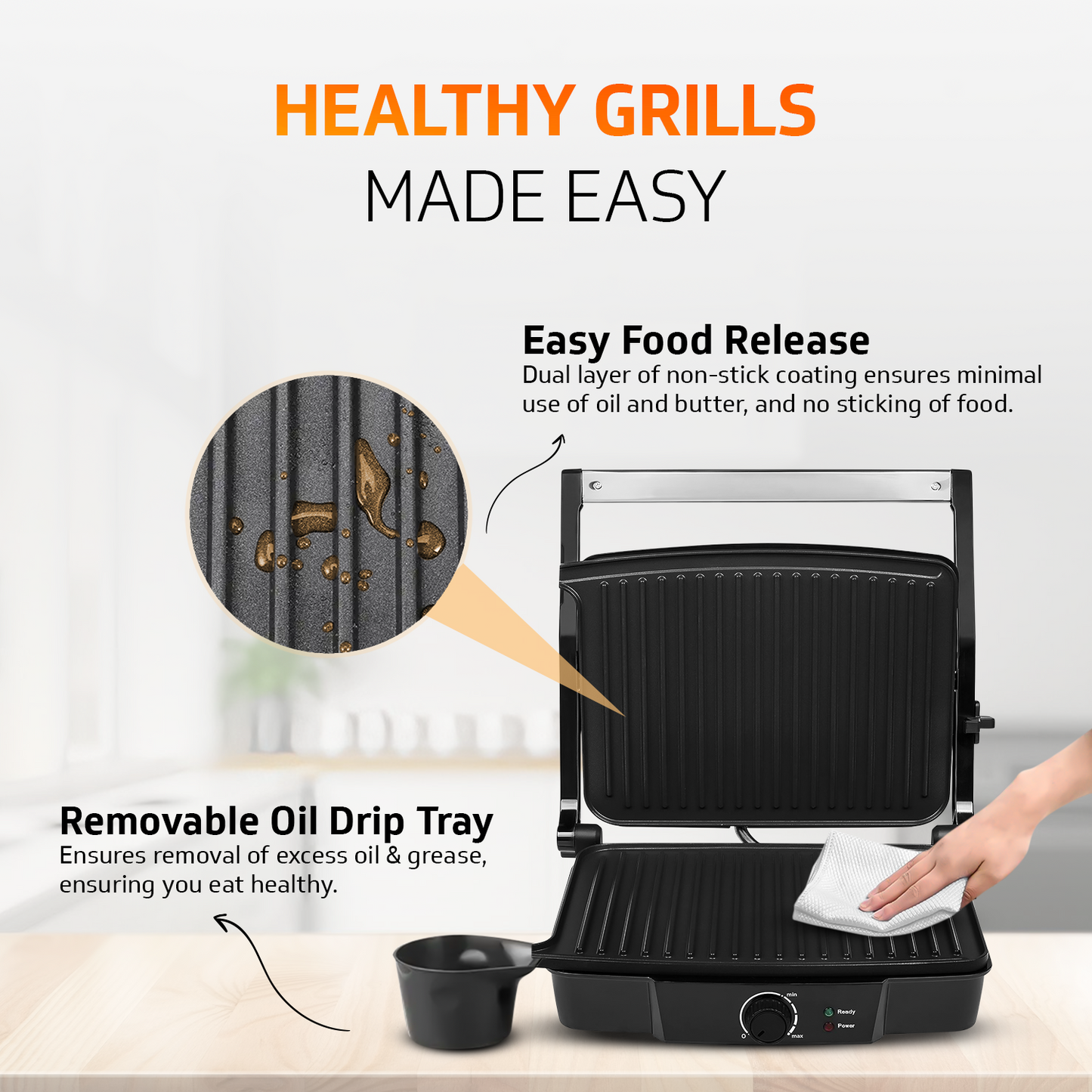 Grillking Supreme 4 Slice 2000 Watt Multipurpose Grill | BBQ and Sandwich Maker | Jumbo Capacity | Easy to Clean Non-Stick Teflon Coating | 180 Degree Flat Grill | 1 Year Warranty
