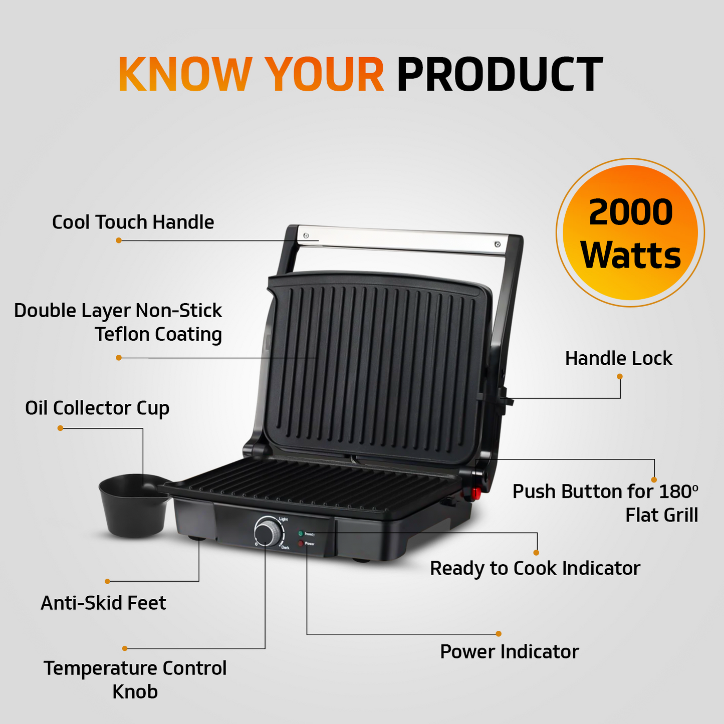 Grillking Supreme 4 Slice 2000 Watt Multipurpose Grill | BBQ and Sandwich Maker | Jumbo Capacity | Easy to Clean Non-Stick Teflon Coating | 180 Degree Flat Grill | 1 Year Warranty