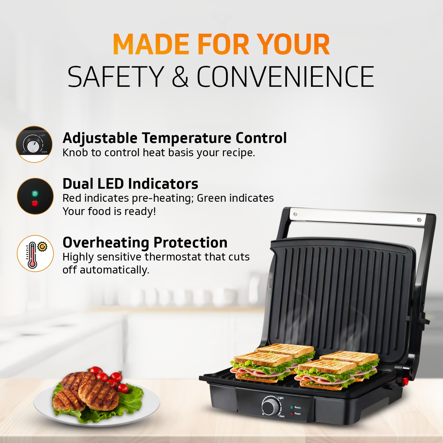 Grillking Supreme 4 Slice 2000 Watt Multipurpose Grill | BBQ and Sandwich Maker | Jumbo Capacity | Easy to Clean Non-Stick Teflon Coating | 180 Degree Flat Grill | 1 Year Warranty