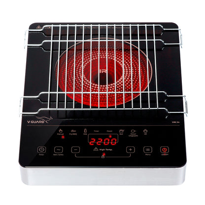 VIRC 04 2200 W Electric Infrared Cooktop | Compatible with All Utensils | Up to 4 kV Surge Protection | BBQ Grill | Touch Panel Control | Stainless Steel Body | Auto-Cut off with 11 Temperature Levels