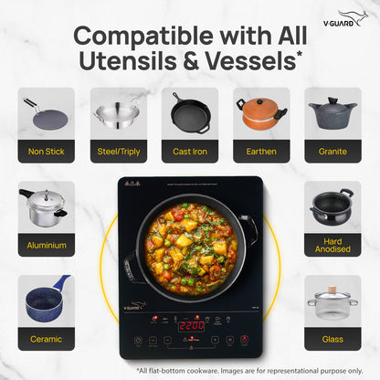 VIRC 04 2200 W Electric Infrared Cooktop | Compatible with All Utensils | Up to 4 kV Surge Protection | BBQ Grill | Touch Panel Control | Stainless Steel Body | Auto-Cut off with 11 Temperature Levels