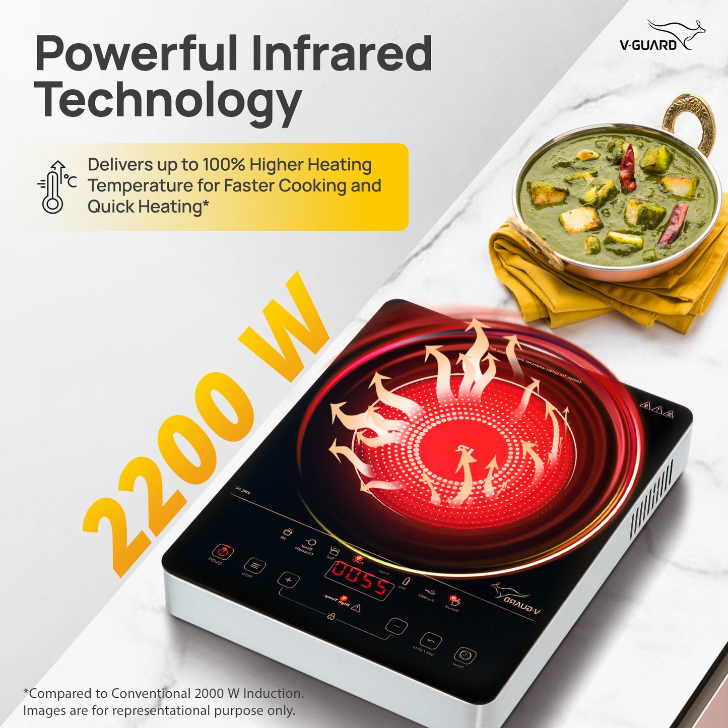 VIRC 04 2200 W Electric Infrared Cooktop | Compatible with All Utensils | Up to 4 kV Surge Protection | BBQ Grill | Touch Panel Control | Stainless Steel Body | Auto-Cut off with 11 Temperature Levels