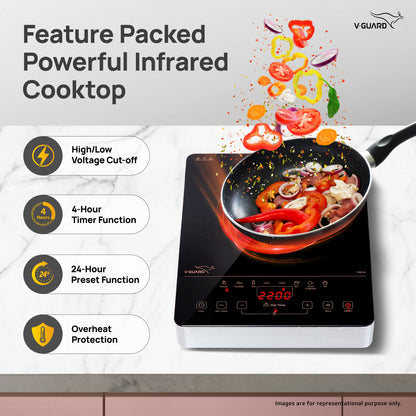 VIRC 04 2200 W Electric Infrared Cooktop | Compatible with All Utensils | Up to 4 kV Surge Protection | BBQ Grill | Touch Panel Control | Stainless Steel Body | Auto-Cut off with 11 Temperature Levels