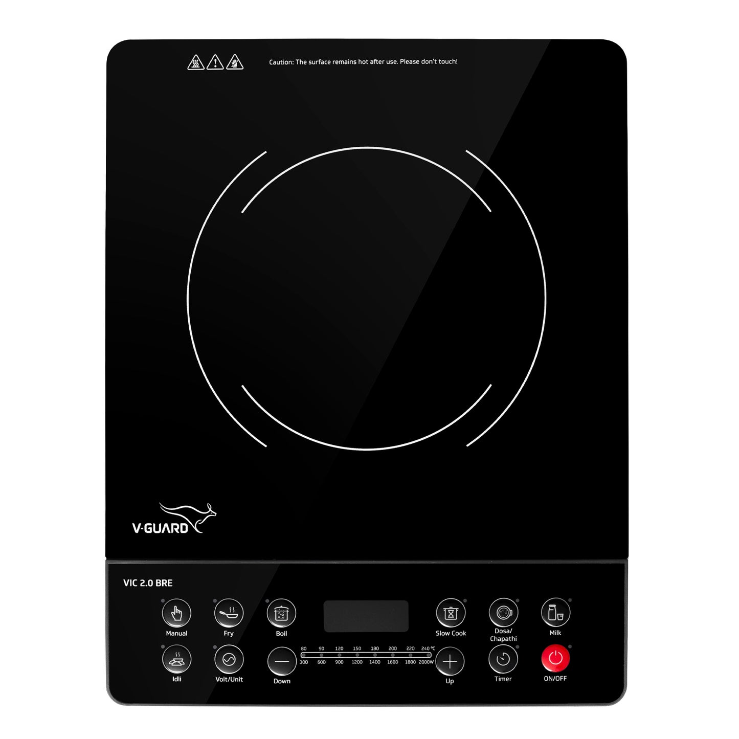 V-Guard VIC 2.0 BRE Induction Cooktop| 2000-Watt Electric Induction Stove with 3 KV Surge Protection | 3-Year Coil Coverage by V-Guard | Push Button Control | Auto-Cut off with 8 Temperature Levels