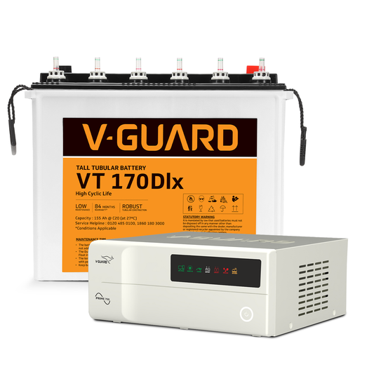 V-Guard Inverter & Battery Combo - 750 Pure Sine Wave 650VA/ 12V Inverter, VT 170 DLX (155Ah Tall Tubular Battery) for Home, Office & Shops