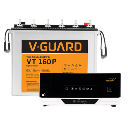 V-Guard Smart Inverter & Battery Combo (Smart Pro 1200 MiLi Digital Sine Inverter with VT 160P (152 Ah Tall Tubular Battery)) for Home, Office & Shops