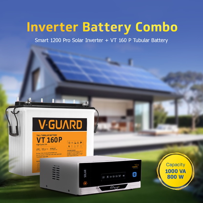 V-Guard Smart Inverter & Battery Combo (Smart Pro 1200 S Solar Inverter with VT 160 P (152Ah Tall Tubular Battery)) for Home, Office & Shops