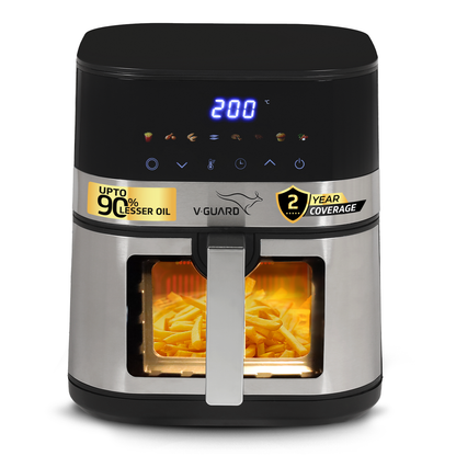 V-Guard Emocia Pro Air Fryer with See-Through Window | 5 L Capacity for 3-5 People | 2 Year Coverage by V-Guard | Healthy Cooking with up to 90% Less Oil | Touch Panel Control & Digital Display