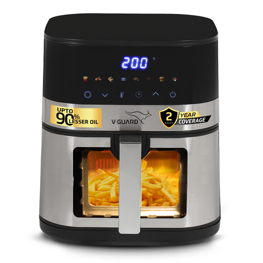 V-Guard Emocia Pro Air Fryer with See-Through Window | 5 L Capacity for 3-5 People | 2 Year Coverage by V-Guard | Healthy Cooking with up to 90% Less Oil | Touch Panel Control & Digital Display