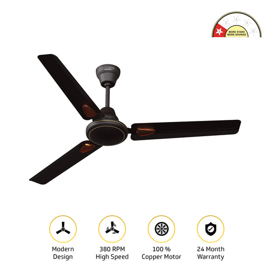 Windle Deco AS Designer Ceiling Fan for Home 1.2 m, Matte Brown