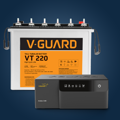V-Guard Inverter & Battery Combo (Aviolux 1100 Inverter with VT 220 (205 Ah Tall Tubular Battery)) for Home, Office & Shops