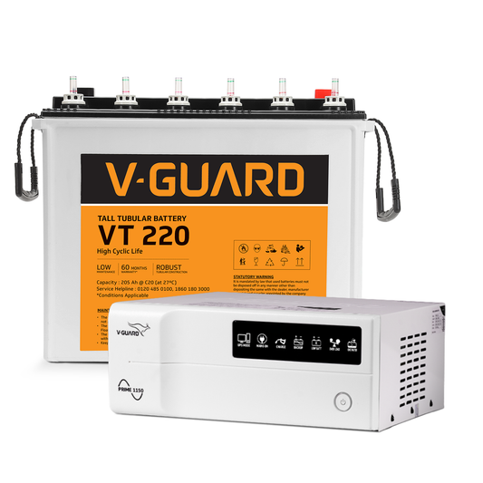 V-Guard Inverter & Battery Combo (1150 Pure Sine Wave 1000VA/12V Inverter, VT 220 (205 Ah Tall Tubular Battery) for Home, Office & Shops