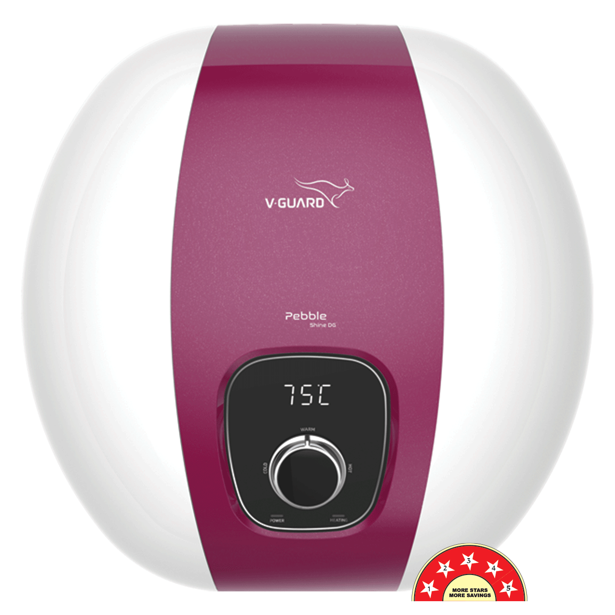 V-Guard Pebble Shine DG 15 Litre Water Heater Geyser with Digital Display | BEE 5 Star Rating | Free PAN India Installation & Connection Pipes