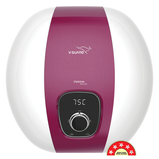 V-Guard Pebble Shine DG 15 Litre Water Heater Geyser with Digital Display | BEE 5 Star Rating | Free PAN India Installation & Connection Pipes