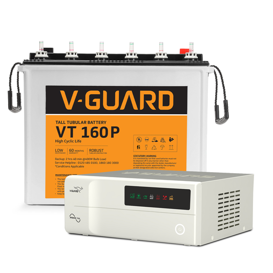 V-Guard Inverter & Battery Combo - 750 Pure Sine Wave 650VA/ 12V Inverter, VT 160 P (152Ah Tall Tubular Battery) for Home, Office & Shops