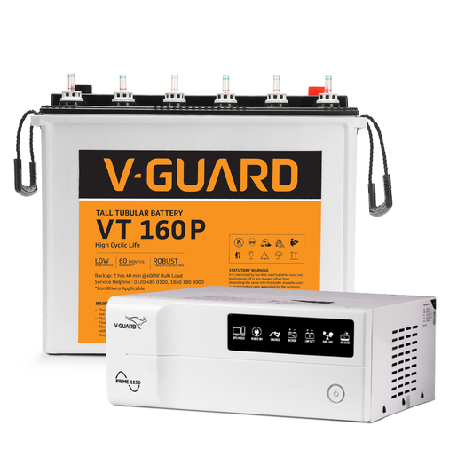 V-Guard Inverter & Battery Combo (1150 Pure Sine Wave 1000VA/12V Inverter, VT 160 P (152Ah Tall Tubular Battery) for Home, Office & Shops