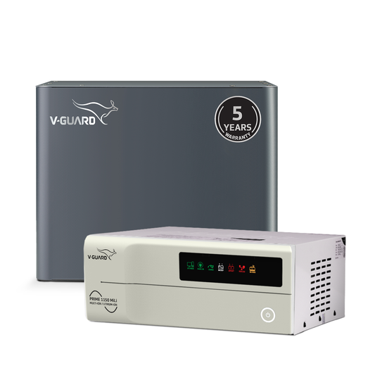V-Guard Inverter & Battery Combo -Prime 1150  MiLi Pure Sine Wave 1000VA/ 12V Inverter, Li-Energy 1.10 100 Ah Li-Ion Battery for Home, Office & Shops