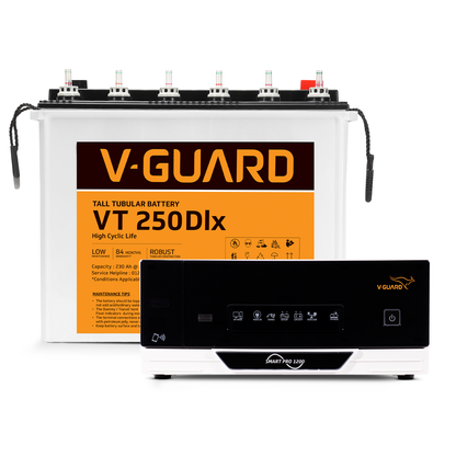 V-Guard Inverter & Battery Combo (Smart Pro 1200 Inverter with VT 250 Dlx (230 Ah Tall Tubular Battery)) for Home, Office & Shops