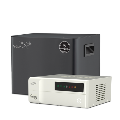 V-Guard Inverter & Battery Combo - Prime 750 MiLi Pure Sine Wave 650VA/ 12V Inverter, Li-Energy 1.10 (100 Ah) Li-Ion Battery for Home, Office & Shops