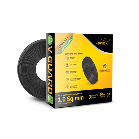 V-Guard Superio+ 1 sq mm Eco Safe Triple Layer HRFR PVC Wiring Cable, 90 m (Black)