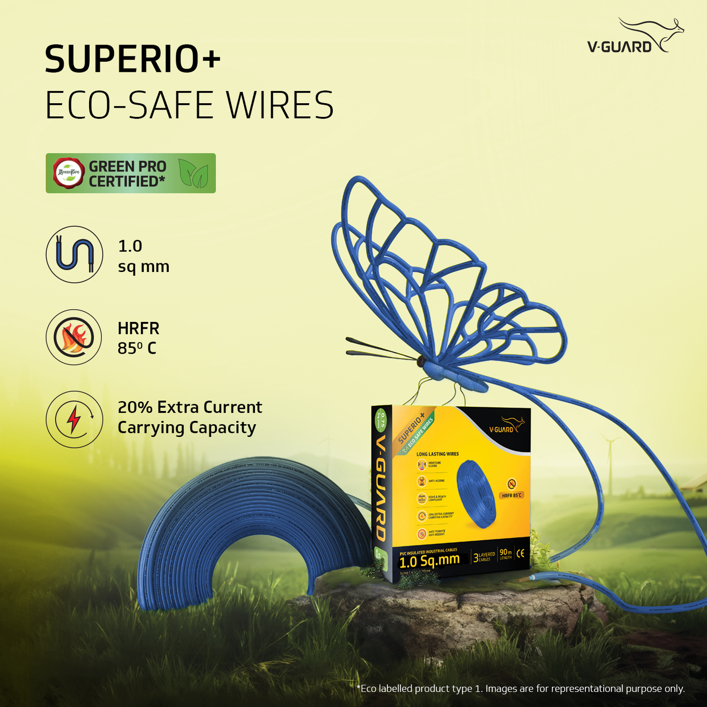 V-Guard Superio+ 1 sq mm Eco Safe Triple Layer HRFR PVC Wiring Cable, 90 m (Blue)