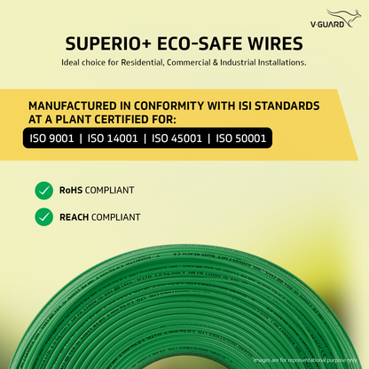 V-Guard Superio+ 1 sq mm Eco Safe Triple Layer HRFR PVC Wiring Cable, 90 m (Green)