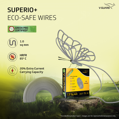 V-Guard Superio+ 1 sq mm Eco Safe Triple Layer HRFR PVC Wiring Cable, 90 m (Grey)