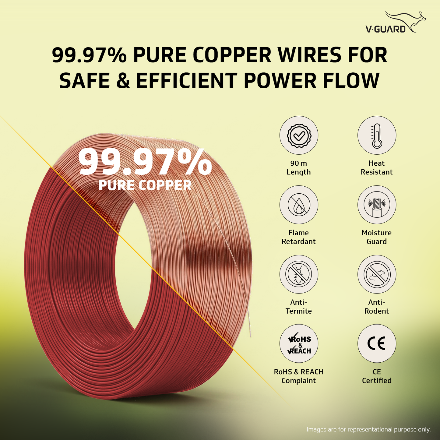 V-Guard Superio+ 1 sq mm Eco Safe Triple Layer HRFR PVC Wiring Cable, 90 m (Red)
