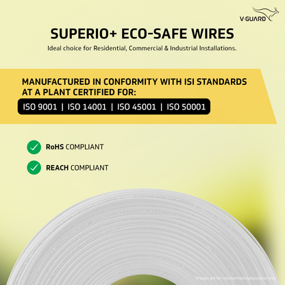 V-Guard Superio+ 1 sq mm Eco Safe Triple Layer HRFR PVC Wiring Cable, 90 m (White)