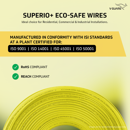 V-Guard Superio+ 1 sq mm Eco Safe Triple Layer HRFR PVC Wiring Cable, 90 m (Yellow)