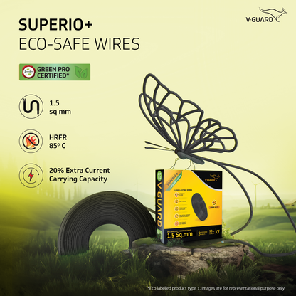 V-Guard Superio+ 1.5 sq mm Eco Safe Triple Layer HRFR PVC Wiring Cable, 90 m (Black)