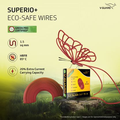 V-Guard Superio+ 1.5 sq mm Eco Safe Triple Layer HRFR PVC Wiring Cable, 90 m (Red)