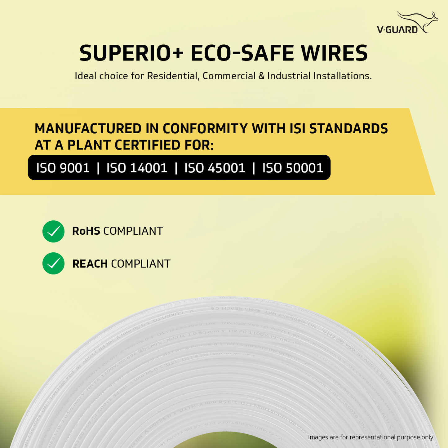 V-Guard Superio+ 1.5 sq mm Eco Safe Triple Layer HRFR PVC Wiring Cable, 90 m (White)