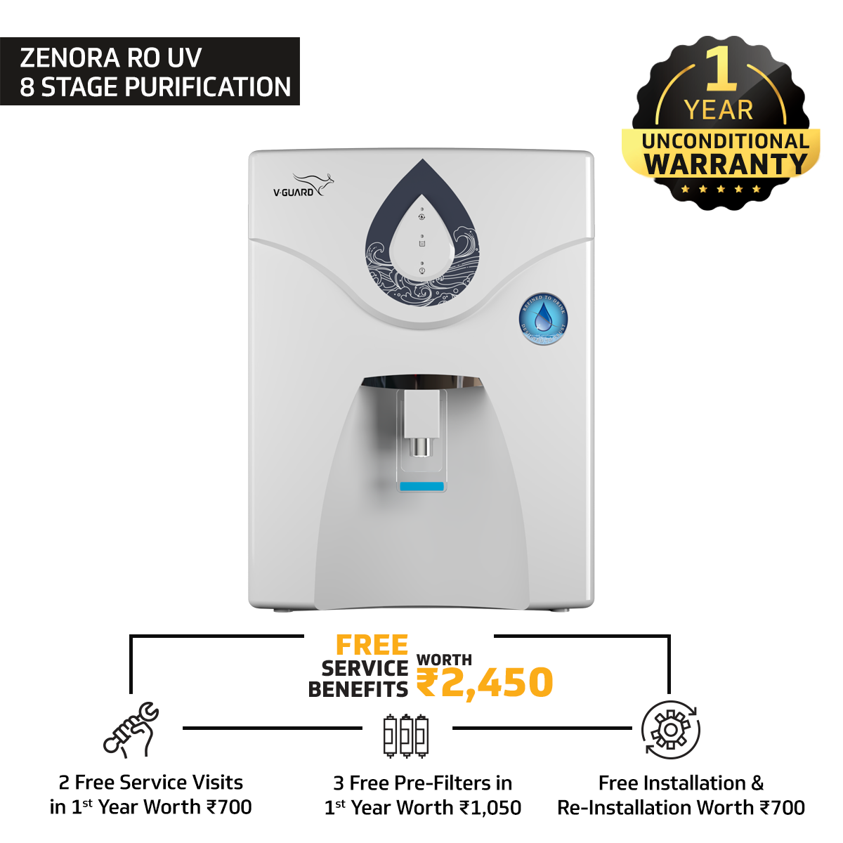 Zenora RO UV Water Purifier with 8 Stage Purification ,  Suitable for Water with TDS up to 2000 ppm