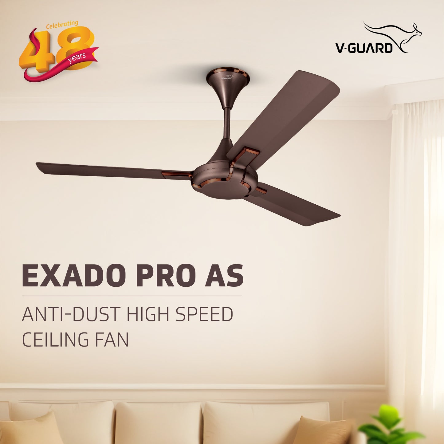 Exado Pro AS Anti Dust High Speed Ceiling Fan for Home 1.2 m, Elegant Brown