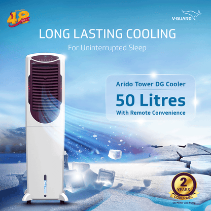Arido T50 H DG Air Cooler for Home | Remote Comfort |50 Litre | 2 Year Warranty on Motor & Pump | White & Purple Burry