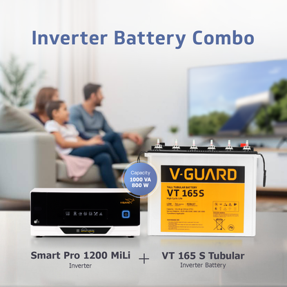 V-Guard Smart Inverter & Battery Combo (Smart Pro 1200 MiLi Digital Sine Inverter with VT 165S (154 Ah Tall Tubular Battery)) for Home, Office & Shops