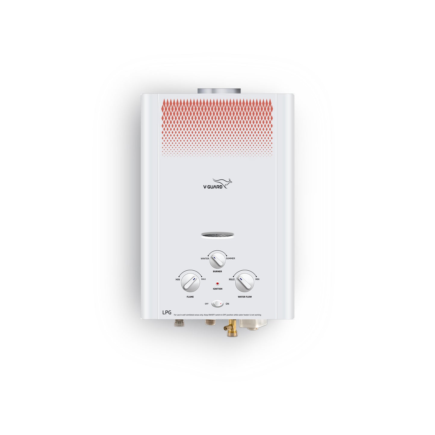 V-Guard Brio 6 Litre LPG Gas Geyser for Bathroom | 9-Layer Advanced Safety | Summer-Winter Mode | Flame & Water Control Knob | Child Safety Lock | White