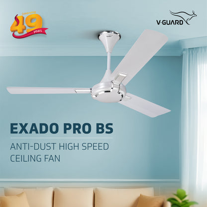 Exado Pro BS Anti Dust High Speed Ceiling Fan for Home 1.2 m, Pearl White Silver