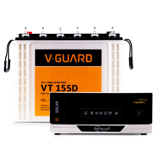 Smart Pro 1200 S Solar Inverter + VT 155D Battery Combo for Home, Office & Shops