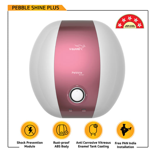 Pebble Shine Plus 10 L Water Heater with Rust Proof ABS Body and Safe Shock Module