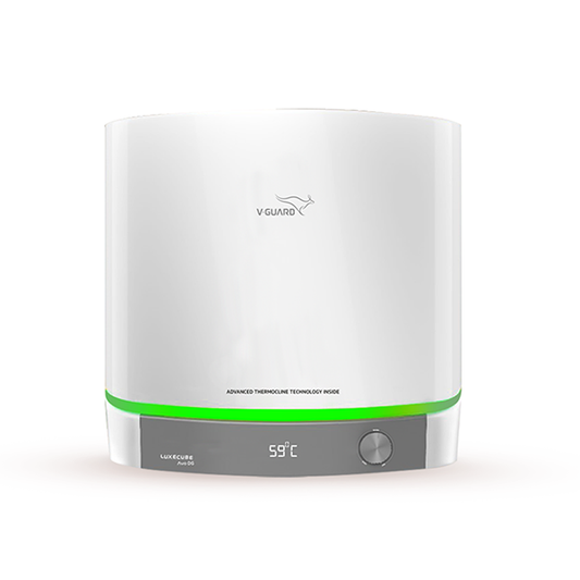 V-Guard Luxecube Avo DG Geyser 25 Ltr | Digital Display | Up to 38% More Hot Water: Advanced Thermocline Technology | 5 Star Rating | 7 Year Tank Warranty from V-Guard | Luxe Glow Illumination | White