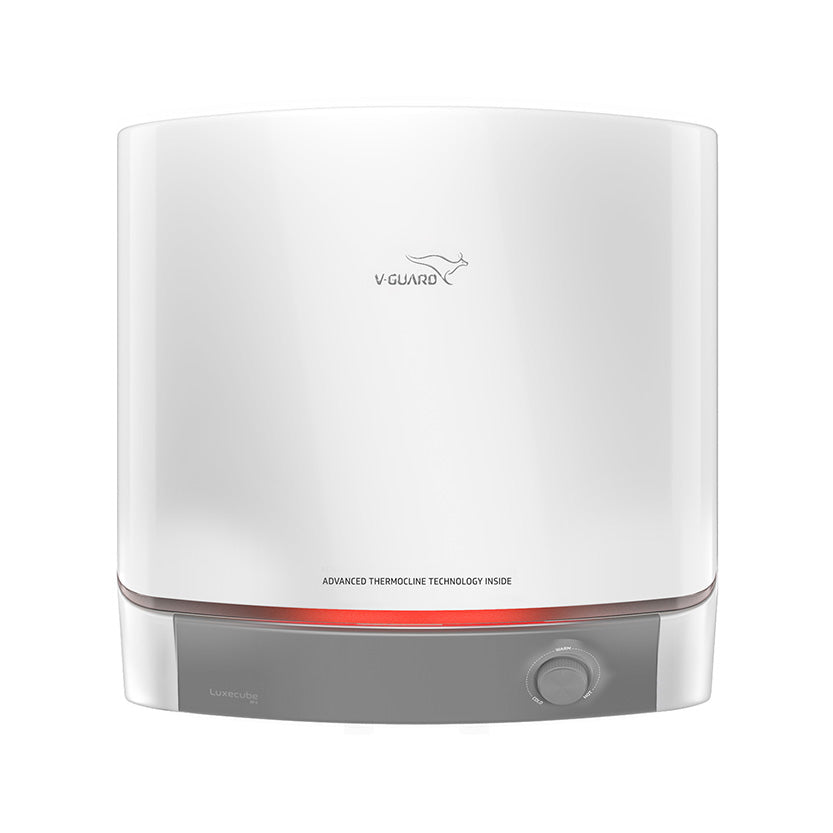 V-Guard Luxecube Avo Geyser 25 Ltr Water Heater | Up to 38% More Hot Water with Advanced Thermocline Technology | 5 Star Rating | 7 Year Tank Warranty from V-Guard | Luxe Glow Illumination | White