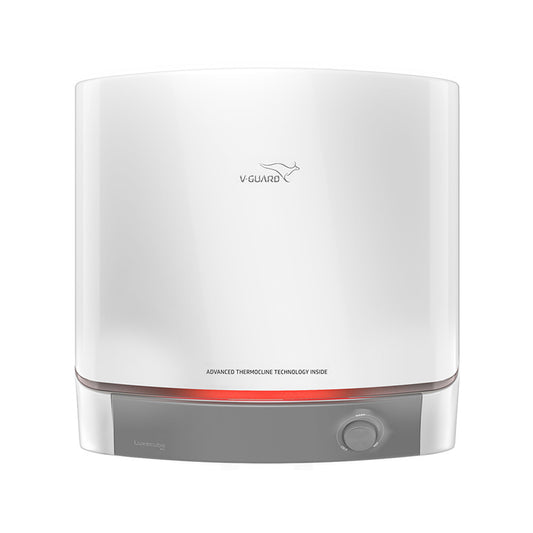 V-Guard Luxecube Avo Geyser 25 Ltr Water Heater | Up to 38% More Hot Water with Advanced Thermocline Technology | 5 Star Rating | 7 Year Tank Warranty from V-Guard | Luxe Glow Illumination | White