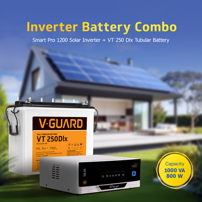 V-Guard Inverter & Battery Combo (Smart Pro 1200 S Inverter with VT 250 Dlx (230 Ah Tall Tubular Battery)) for Home, Office & Shops