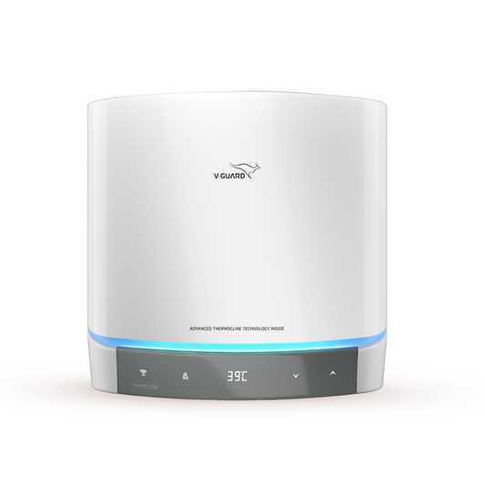 V-Guard Luxecube Avo Smart 15 Litre Geyser | Up to 38% More Hot Water | Dynamic Luxe Glow Pro Illumination | BEE 5 Star Rating | 3 Year Product & 10 Year Tank Warranty from V-Guard | White