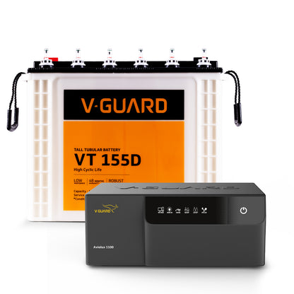 Aviolux 1100 Square Wave Inverter + VT 155D Battery Combo for Home, Office & Shops