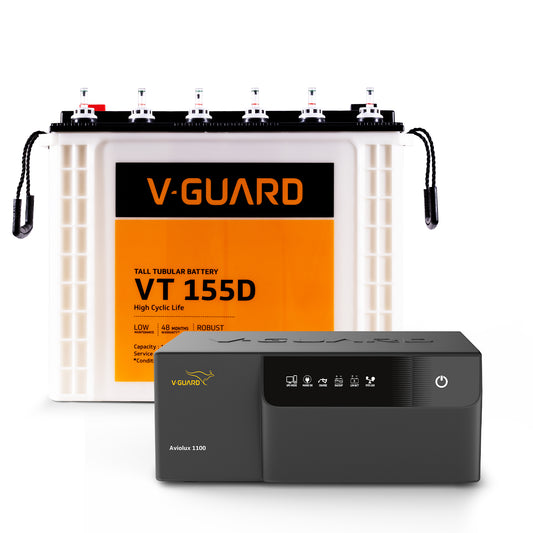 Aviolux 1100 Square Wave Inverter + VT 155D Battery Combo for Home, Office & Shops